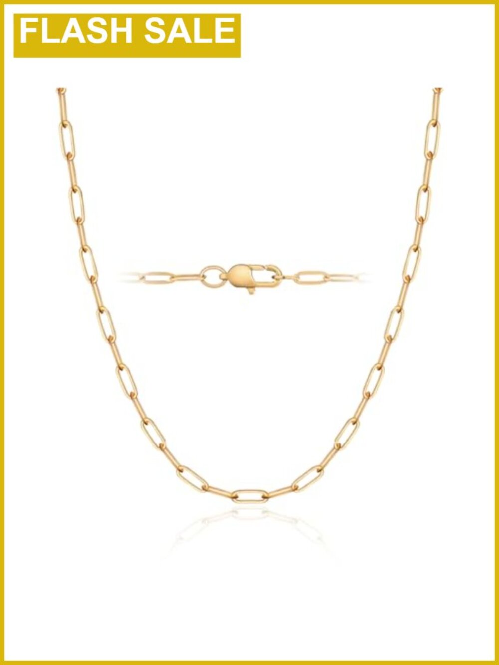 18K Gold Plated Sterling Silver Paperclip Chain Necklace 16-24 Inch